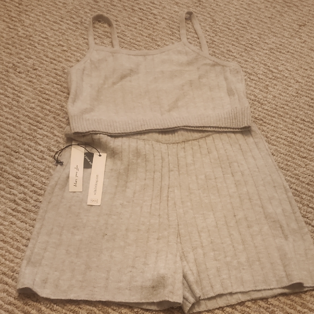 Wilt Light Gray Ribbed Cami & Shorts Sleep Set
